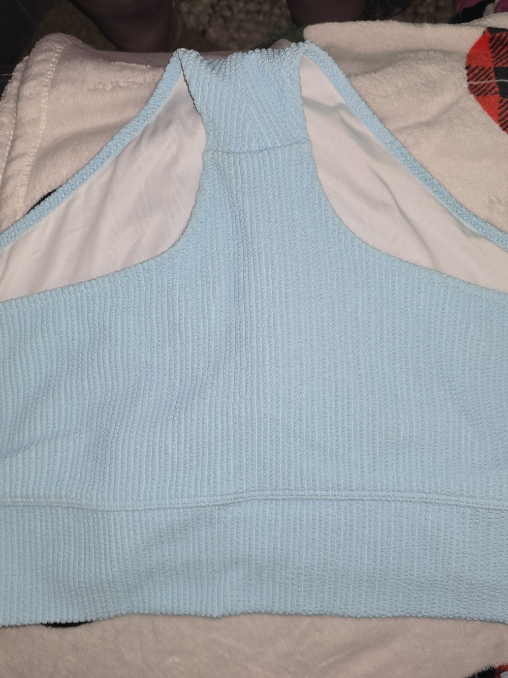 PINK Victoria's Secret Light Blue Ribbed High-Neck Bikini Top
